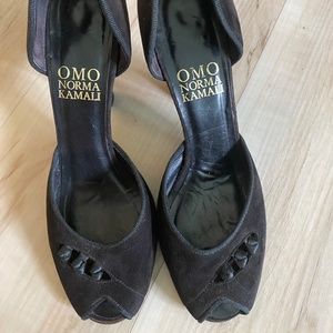 OMO Norma Kamali Open Toe Heels-Black Suede